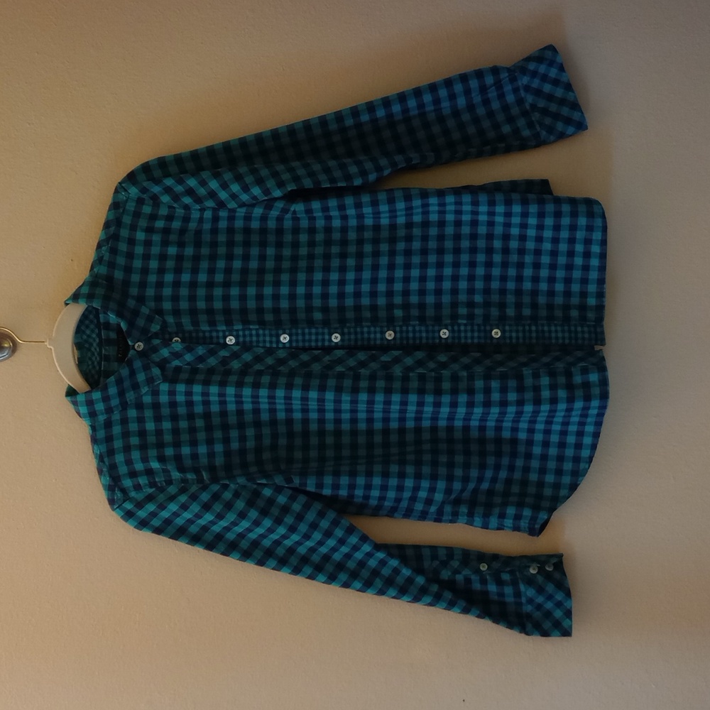 Talbots cotton, long sleeve, gingham shirt. Size S Petite.